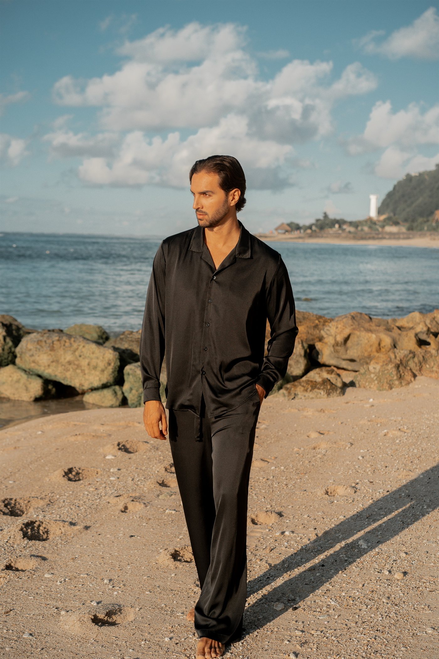 “Luxe Breeze” Shirt — Satin — Elegant Black