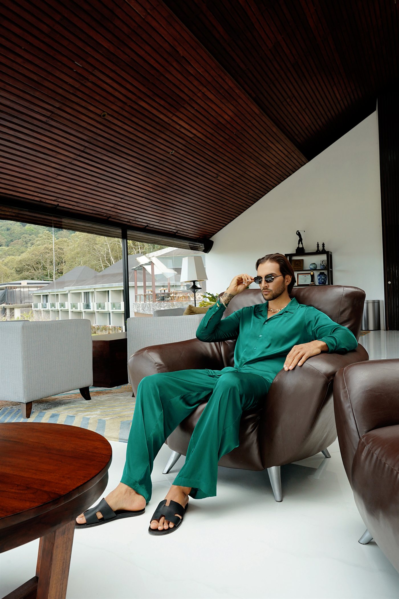 “Luxe Breeze” Shirt — Satin — Emerald