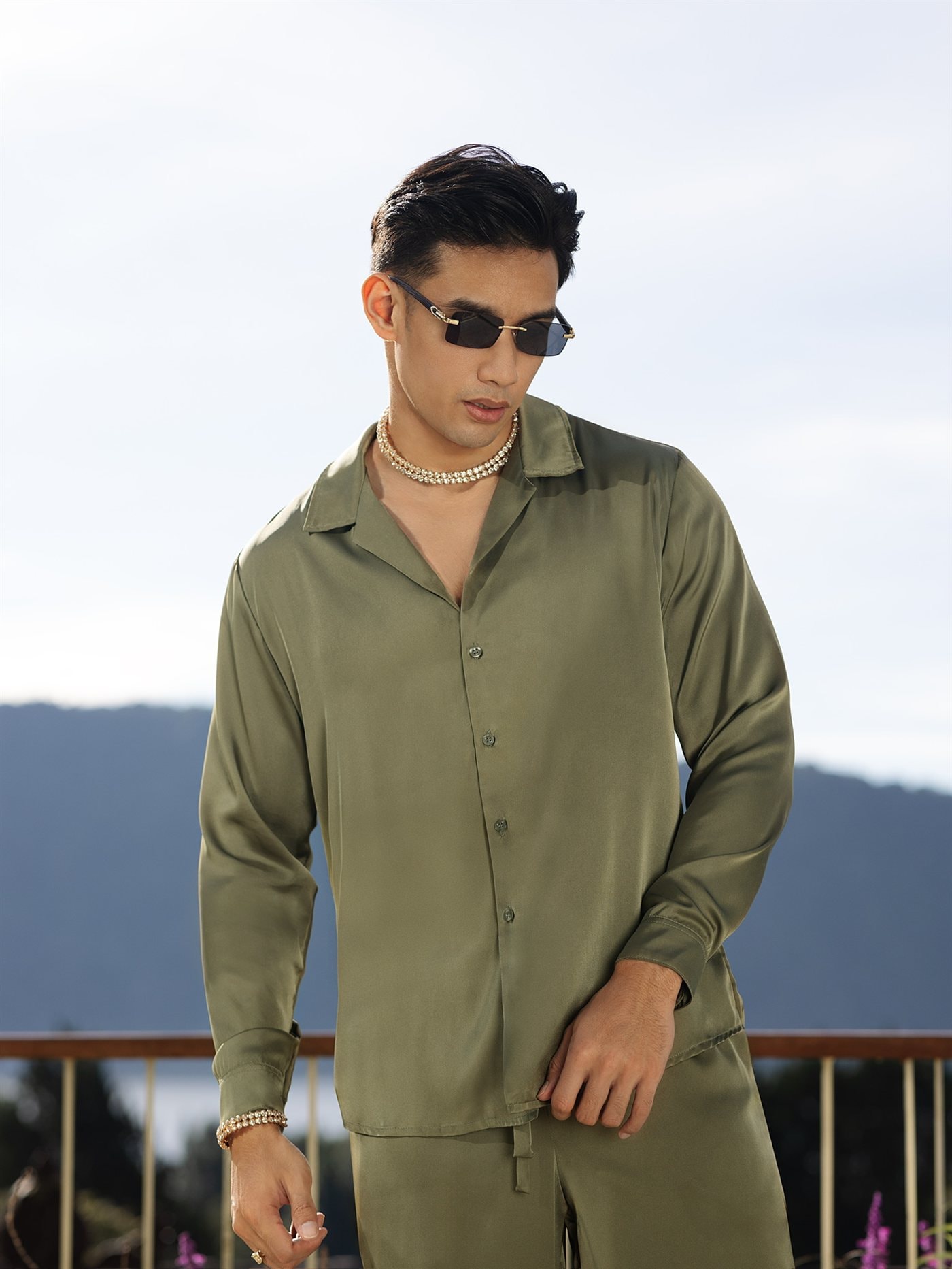 “Luxe Breeze” Shirt — Satin — Khaki