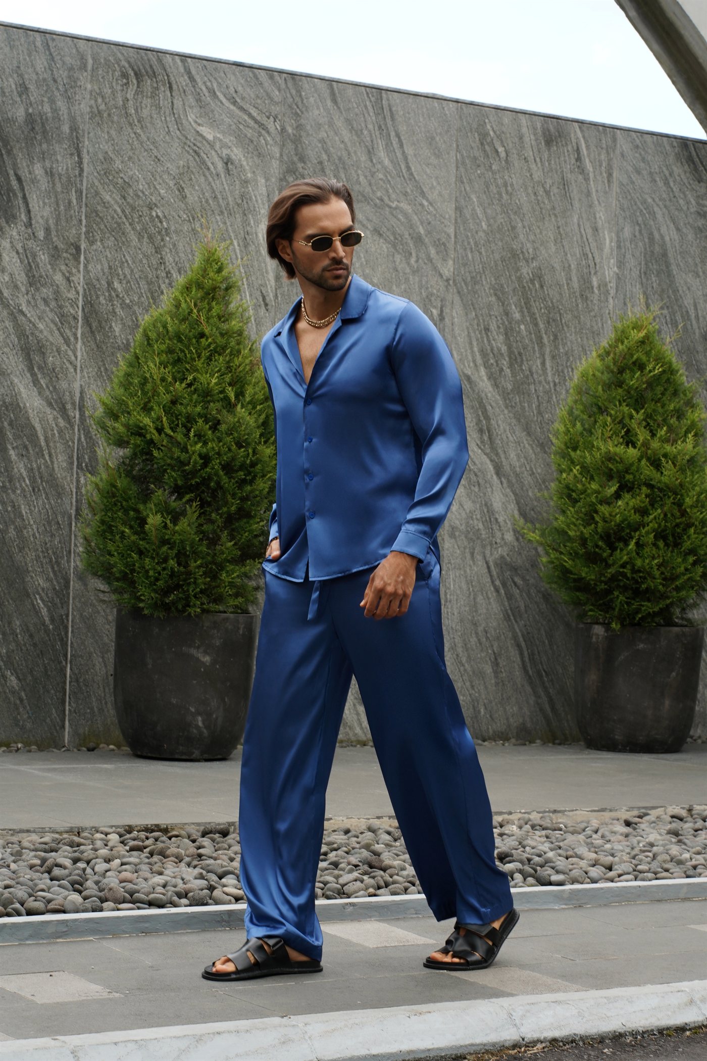 “Luxe Breeze” Shirt — Satin — Navy