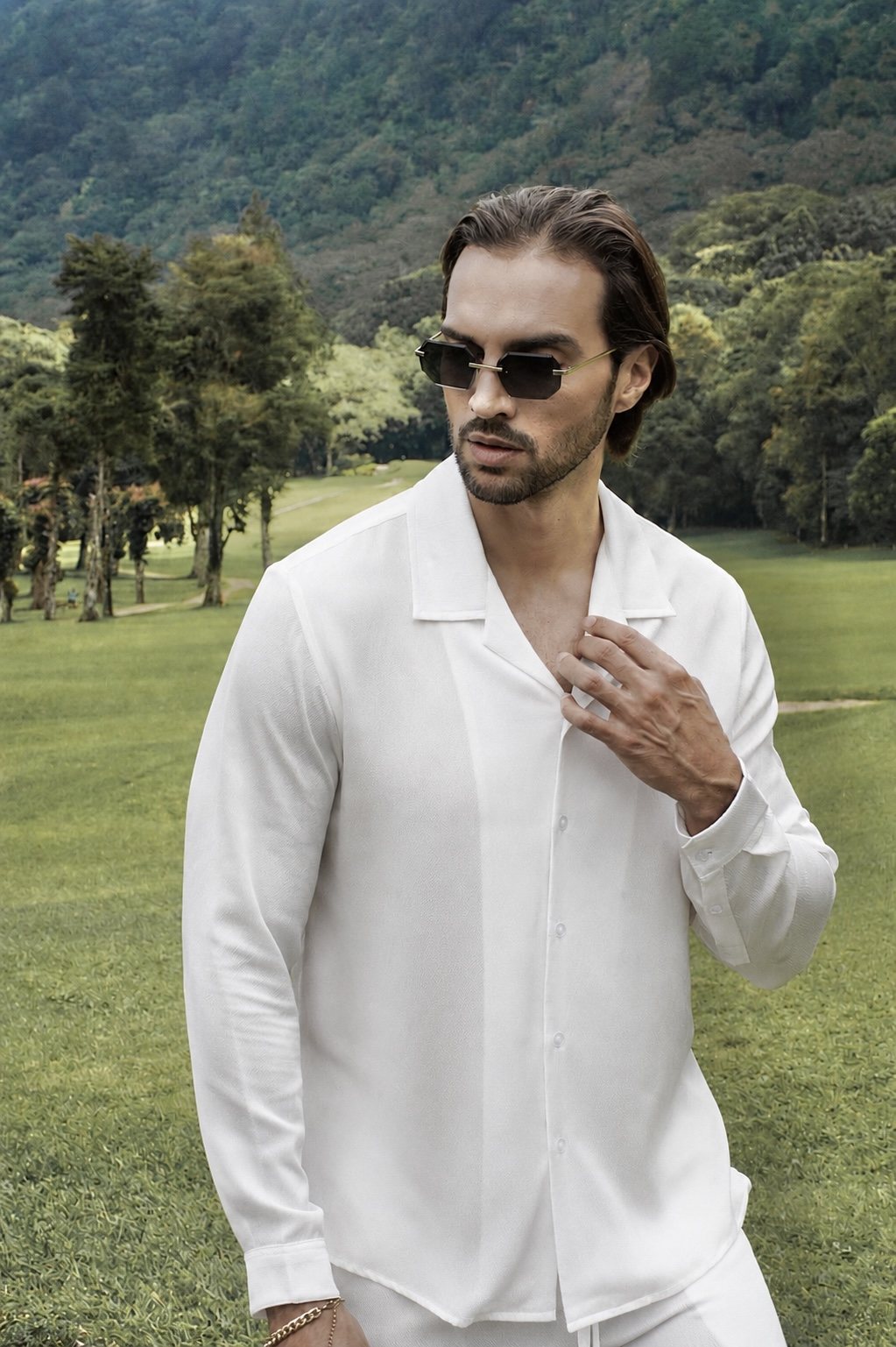 “Luxe Breeze” Shirt — Satin — White with texture