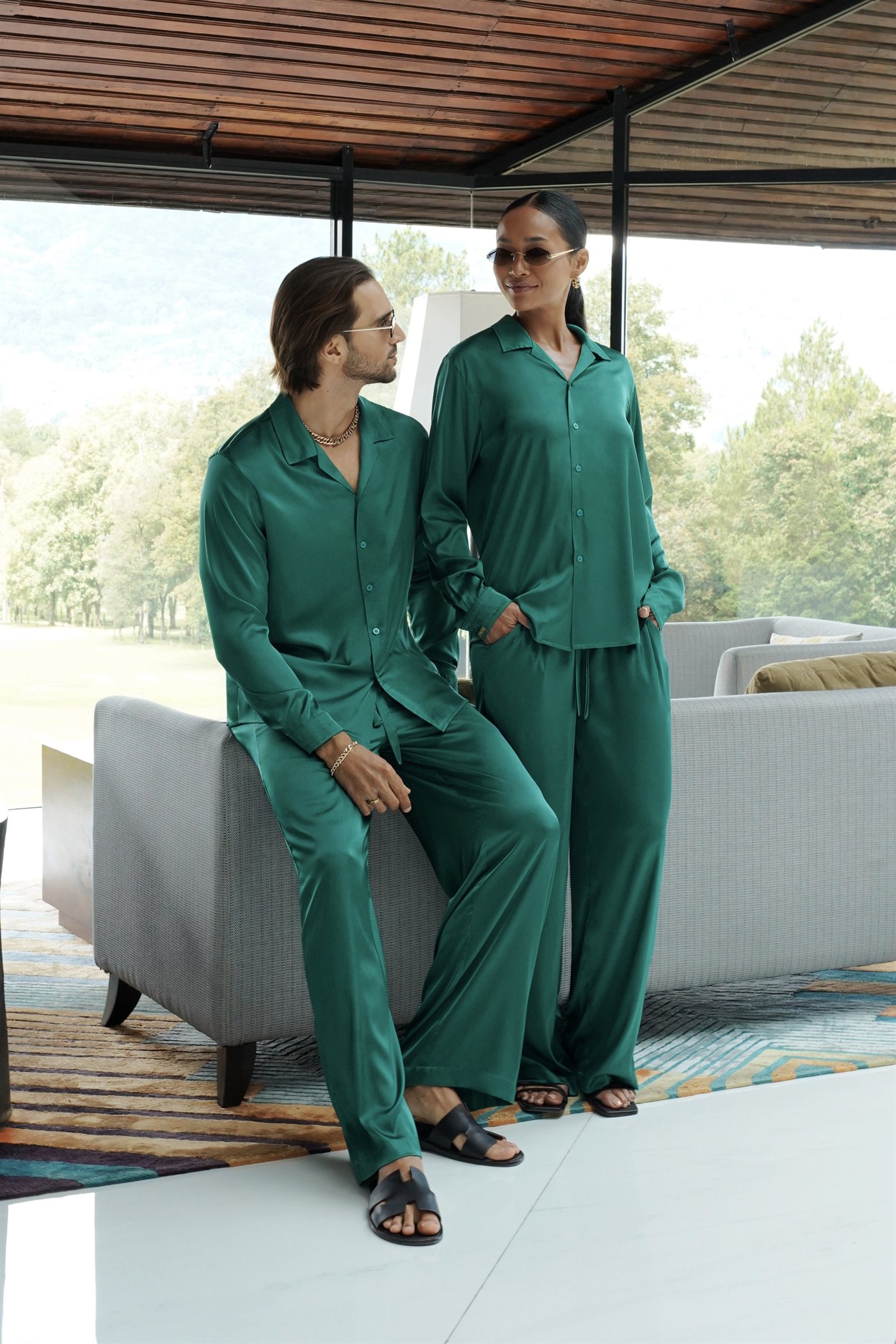 “Luxe Breeze” Trousers — Satin — Emerald