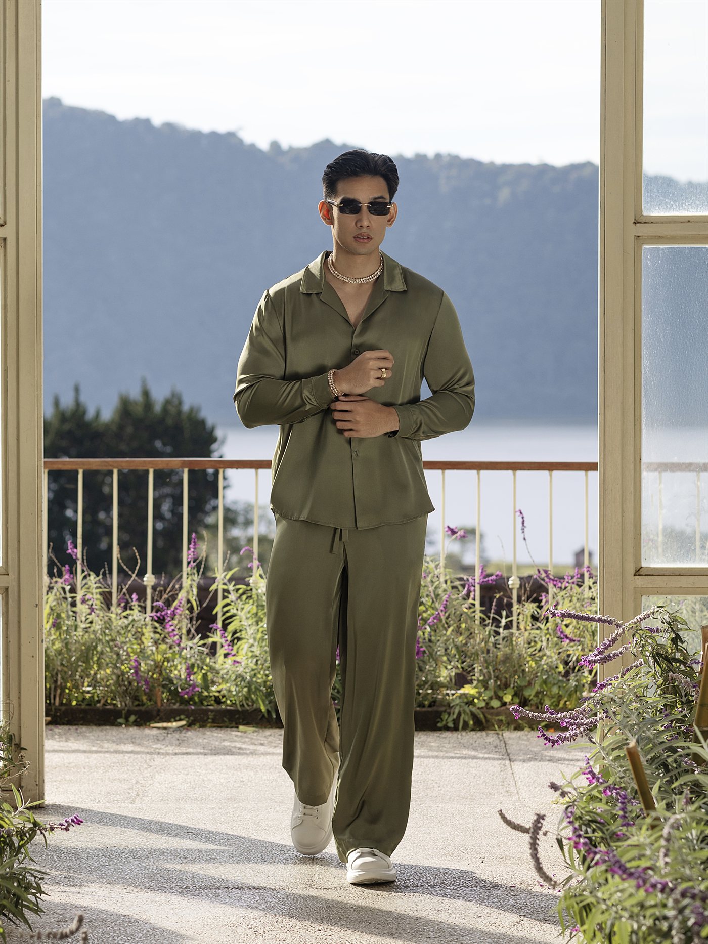 “Luxe Breeze” Trousers — Satin — Khaki