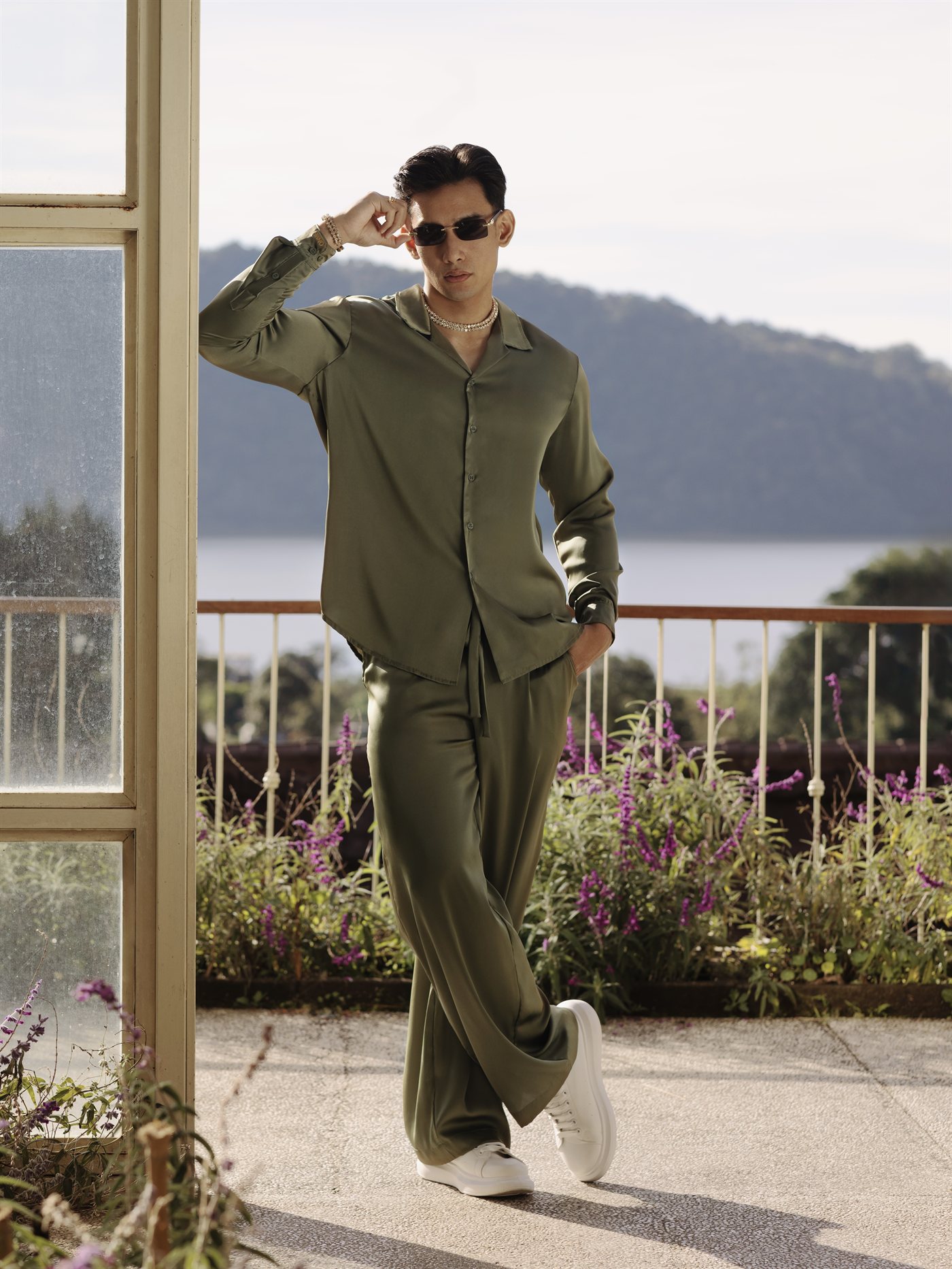 “Luxe Breeze” Trousers — Satin — Khaki