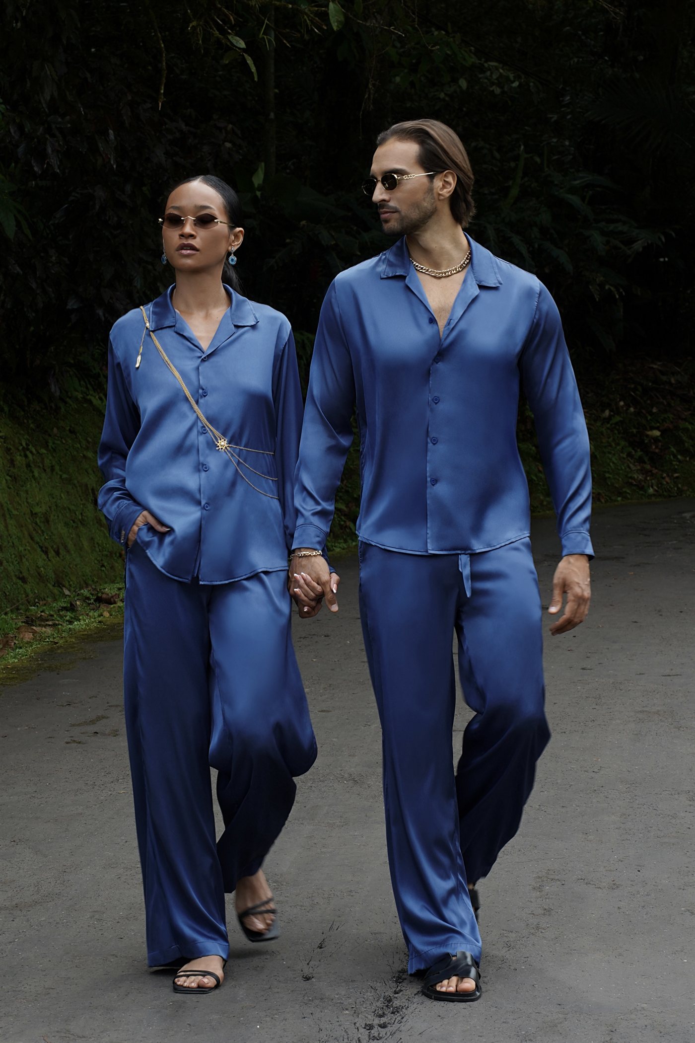 “Luxe Breeze” Trousers — Satin — Navy