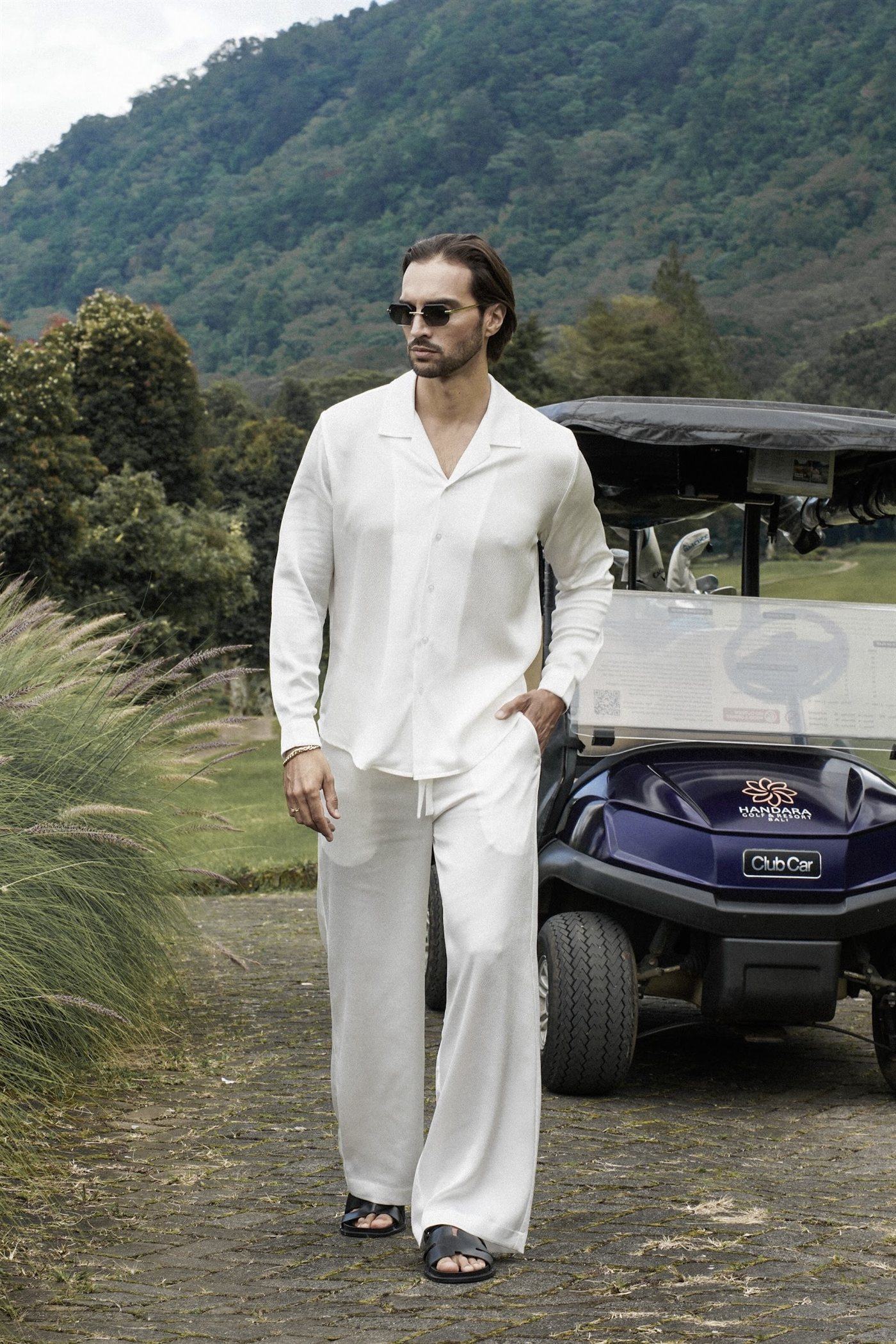 “Luxe Breeze” Trousers — Satin — White with texture