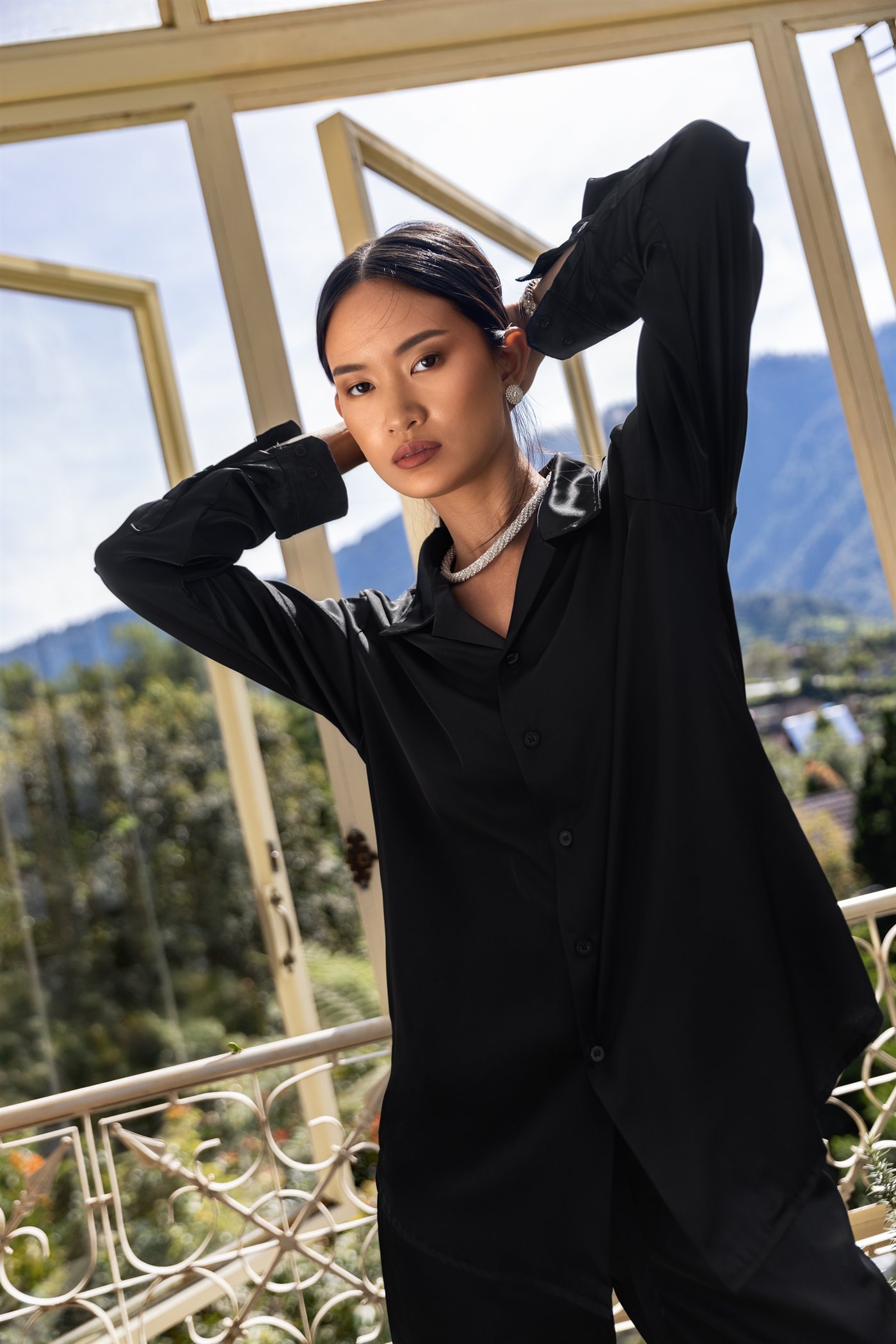 “Luxe Breeze” Shirt — Satin — Elegant Black