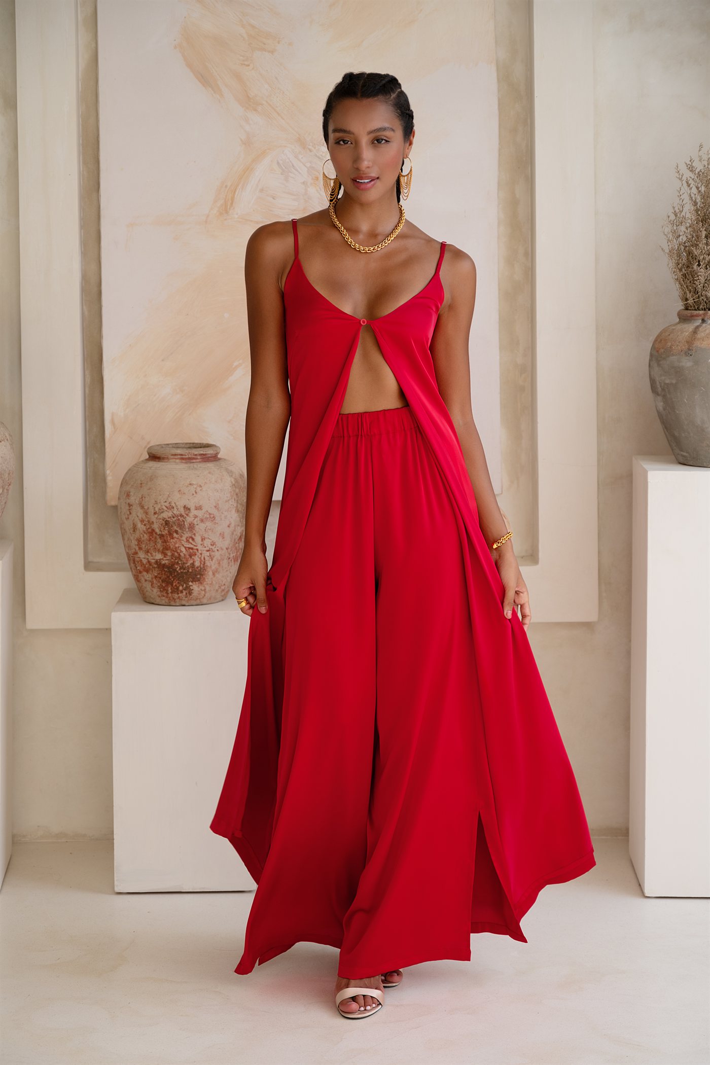 Long open tunica — Red