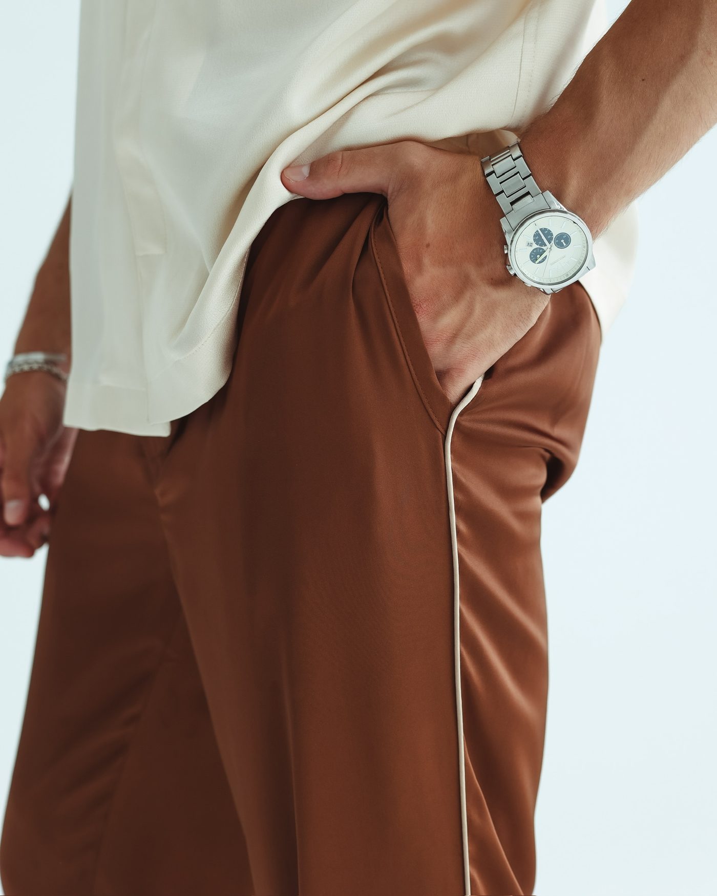 Long Trousers — Brown with beige line